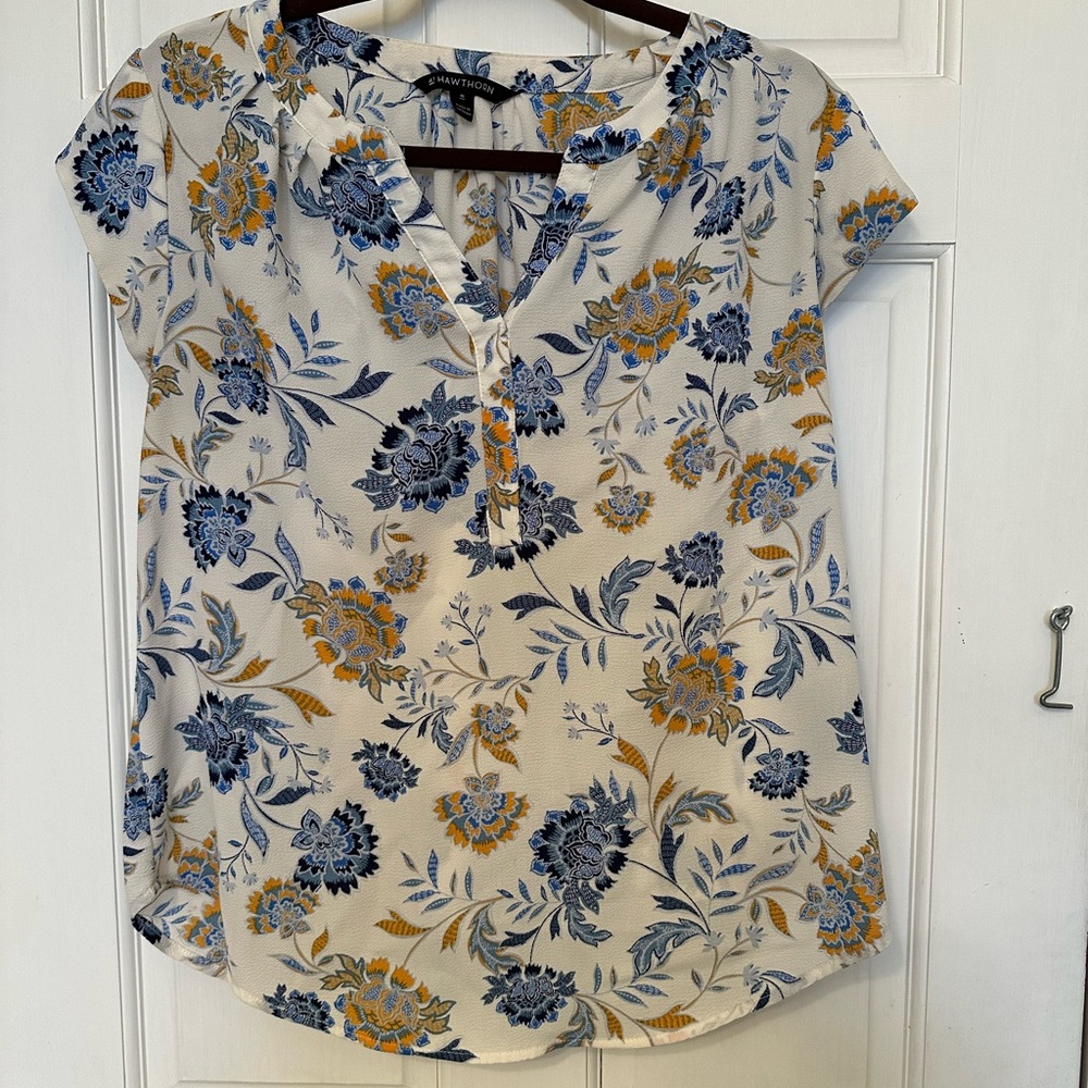 Floral Print Women's Top - Blue and Yellow